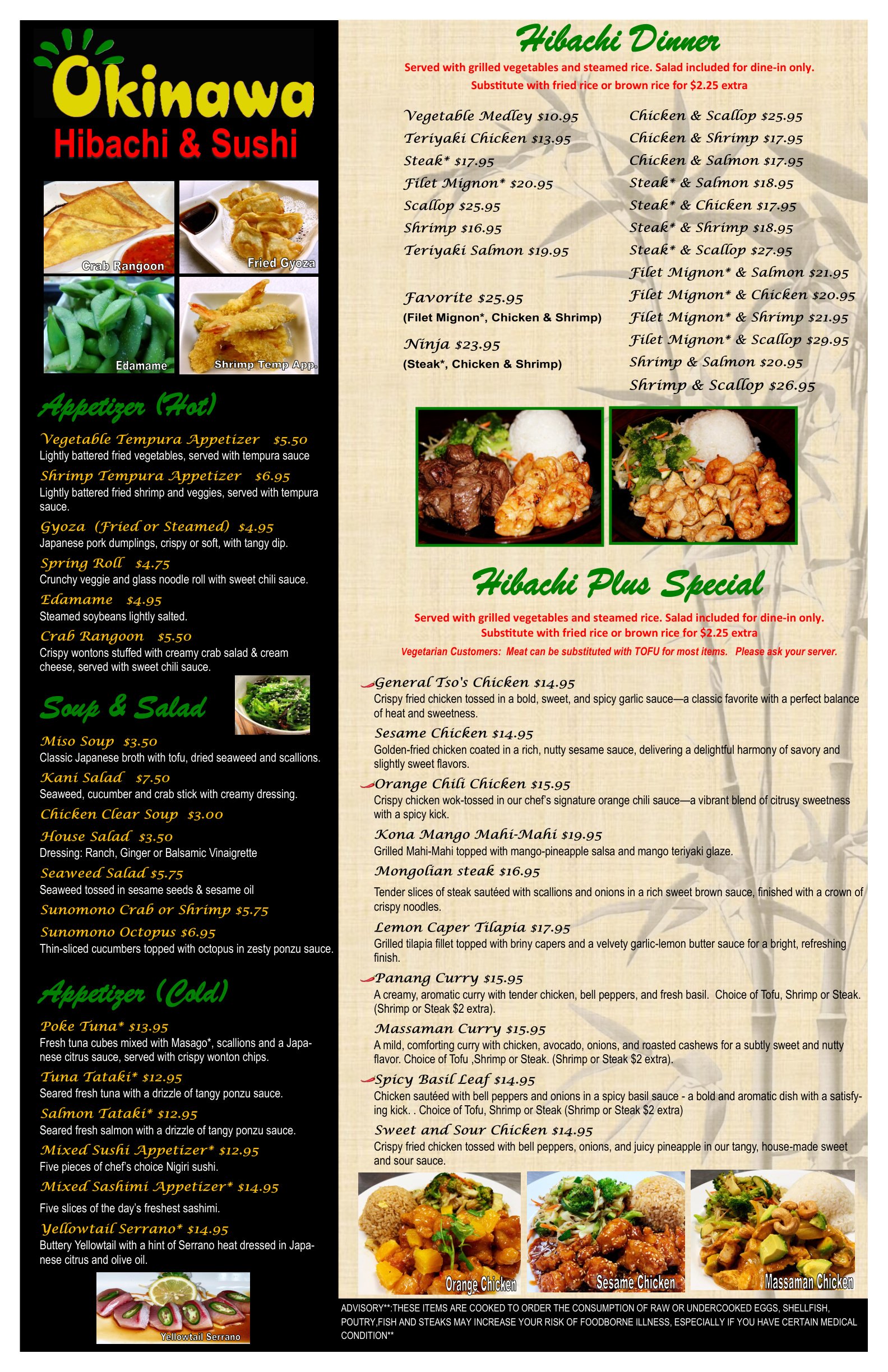 Okinawa Dinner Menu - Page 1